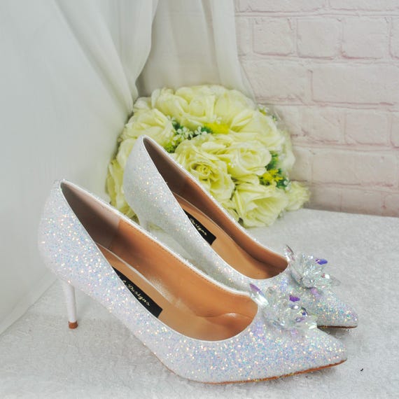 Zapatos Blancos Zapatos De Tacon Con Purpurina Zapatos De Novia