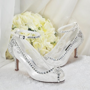 Ivory Lace Bridal Shoes: Swarovski Crystal Butterfly Heels