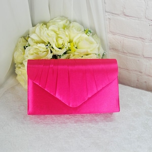 Fuchsia Satin Clutch Bag: Handmade Bridal Evening Purse