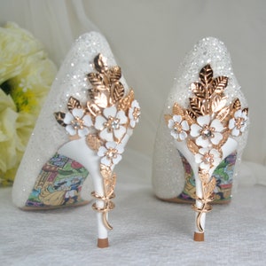 Beautiful Wedding Shoes with 'Cherry Blossom', 7cm Heel, Embellished Bridal Shoes, Wedding Heels for Bride