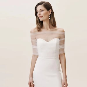 Wedding Veil Alternative, Soft Bridal Tulle Dress Cover, Ivory or White Bolero and Glove Set, Wedding Dress Topper zdjęcie 4