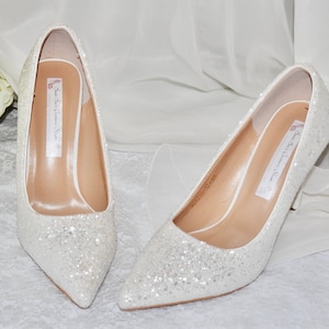 White Glitter Bridal Pump - Wedding Shoes for Bride Bridesmaid Hen Do Engagement Party Gift Vegan Handmade