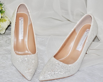 White Glitter Bridal Pump - Wedding Shoes for Bride Bridesmaid Hen Do Engagement Party Gift Vegan Handmade