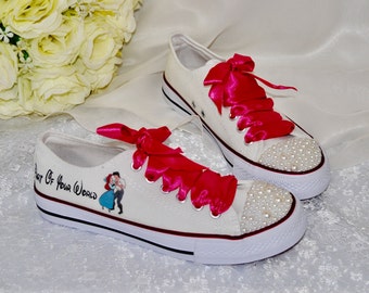 Personalised Bridal Flat Shoes, Custom Canvas Sneakers, Trainers, Converse Style Wedding Shoes, The Little Mermaid