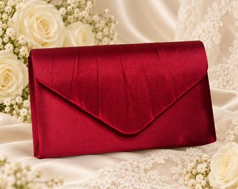Burgundy Satin Clutch Bag: Handmade Wedding Evening Purse
