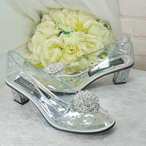 Crystal Cinderella Wedding Shoes: Transparent Block Heel Glass Slippers