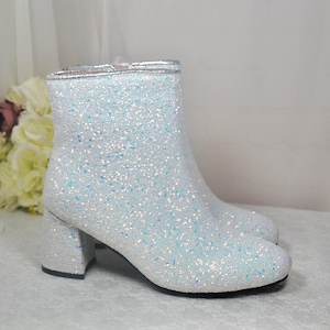 Botas de novia con tacón de bloque y purpurina: zapatos de boda blancos brillantes para invierno imagen 6