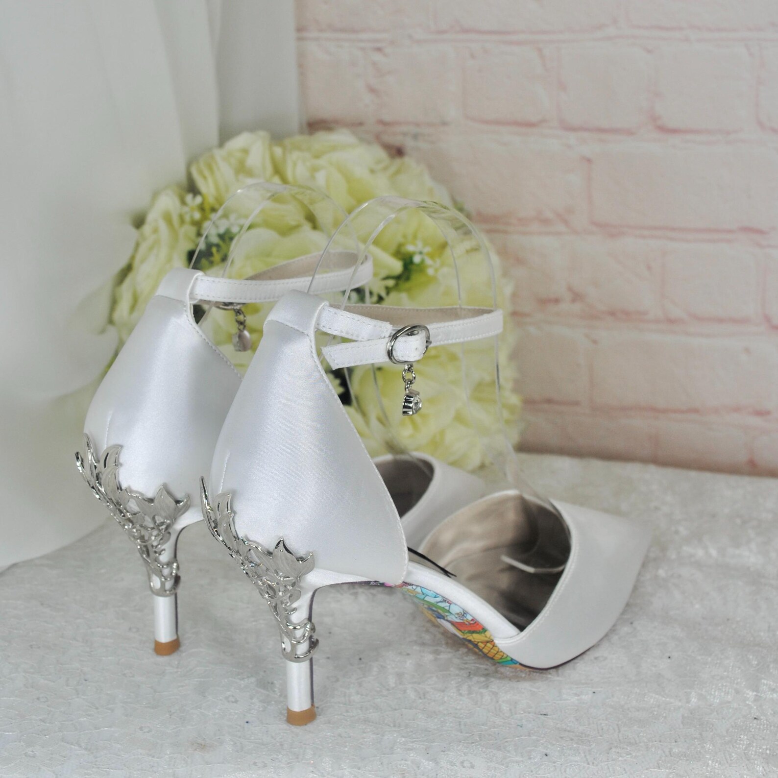 Filigree Vine Bridal Heels: Handmade White Satin Wedding Shoes - Etsy