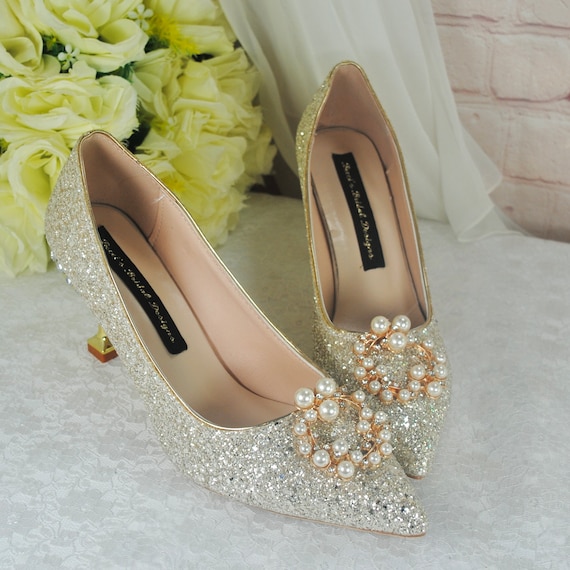Comfortable Champagne and Gold Low Heel Crystal Embellished and Beaded Wedding  Shoes With Ankle Straps Bella Belle Frances - Etsy