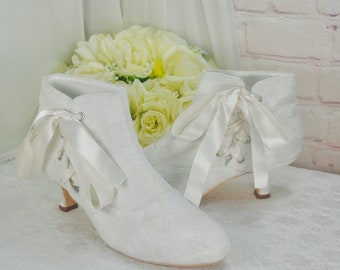 Lace Bridal Booties: Handmade Chunky Heel Ankle Wedding Boots