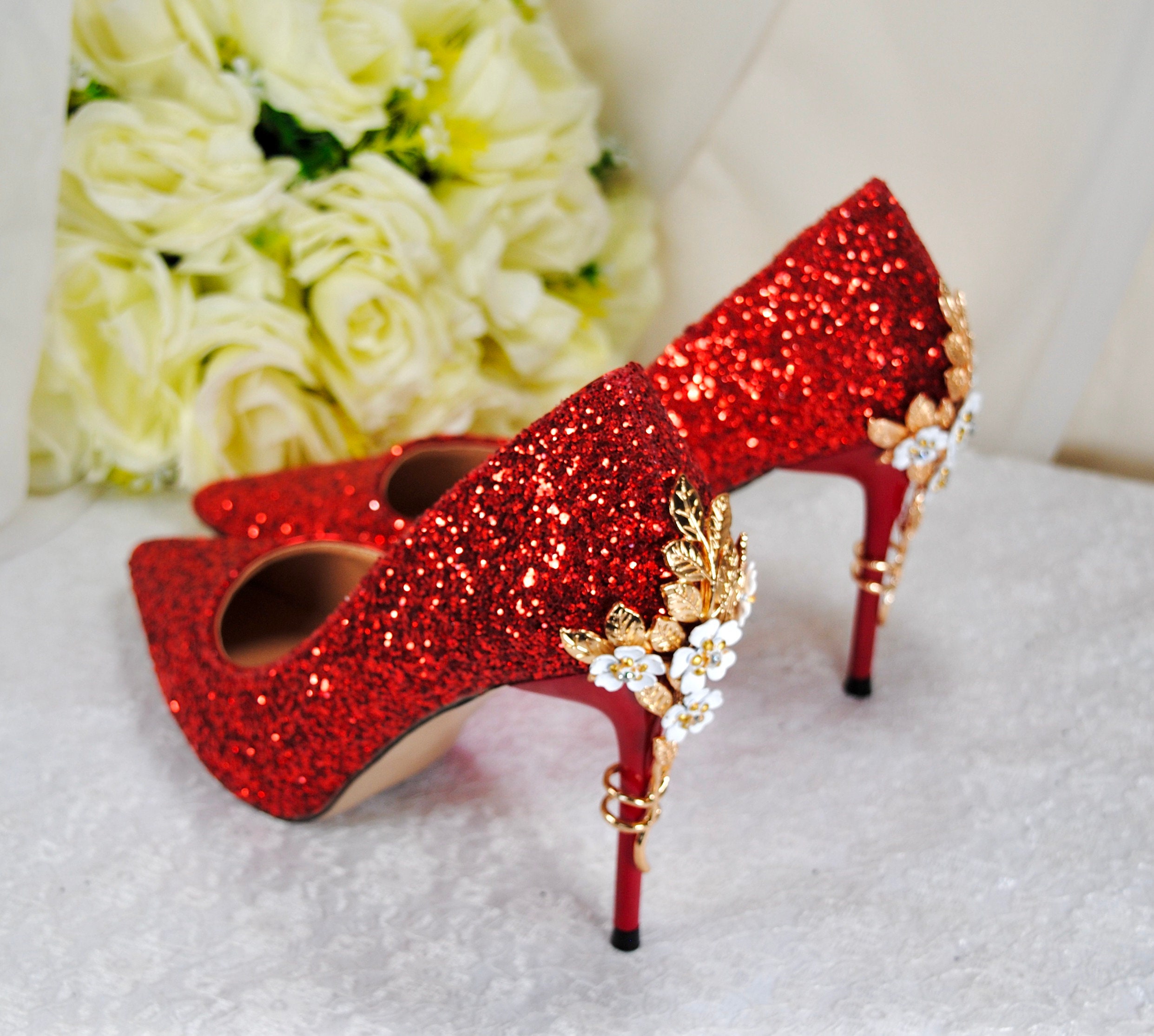 Bridal heels red 2025 golden