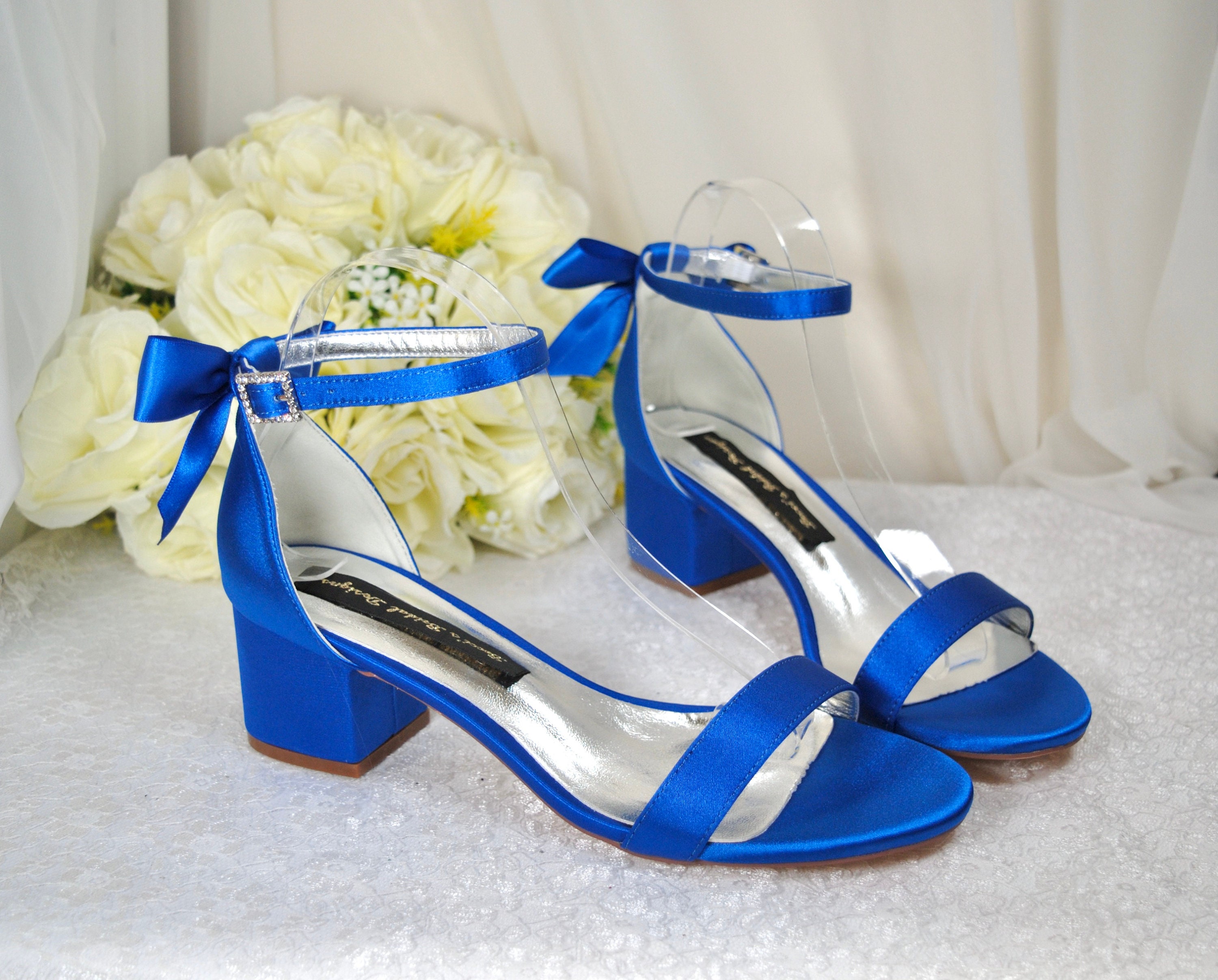 Satin block cheap heels