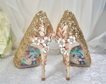 Beautiful Wedding Shoes with 'Cherry Blossom', Embellished Bridal Shoes, Wedding Heels for Bride
