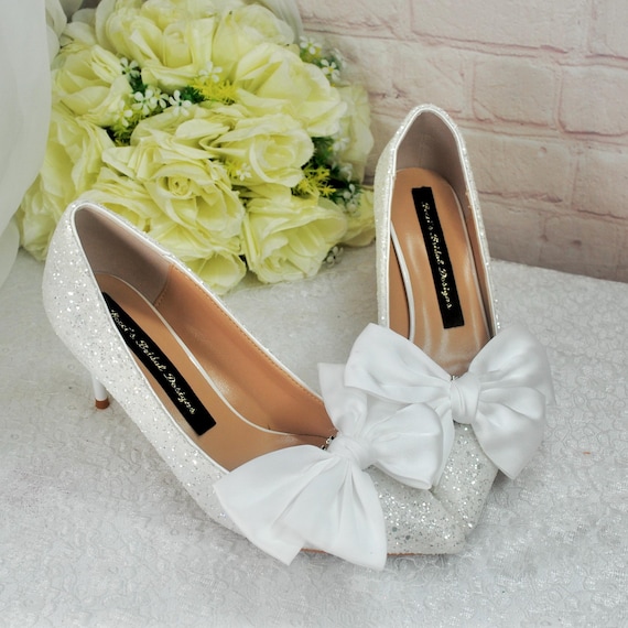 Bridal White Shoe Bow Clips Bridal Brooch for Shoes Heels Pumps