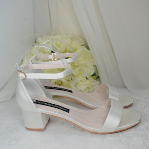Handmade Ivory Satin Wedding Shoes: Block Heel Ankle Strap