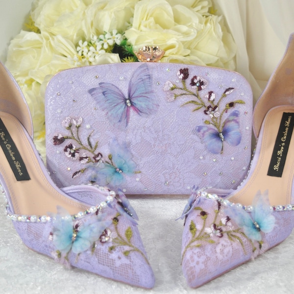 Beautiful Lilac Lace Embroidered Wedding Clutch Bag