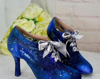 Hand Painted Celestial Booties: Lace Up Bridal Boots