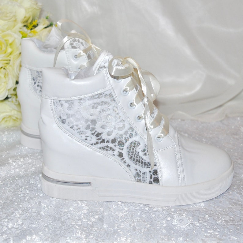 Wedding Shoes, Lace Wedding Wedge Trainer, Comfortable Sneakers Bride, Bridesmaid, Comfortable Bridal Pump image 3