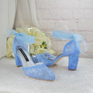 Blue Satin Bridal Shoes: Floral Lace Embroidered Wedding Sandals