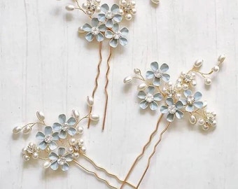 Vergissmeinnicht Haar Pins: Braut Perlen Blumen Bobby Pins, 3er Set