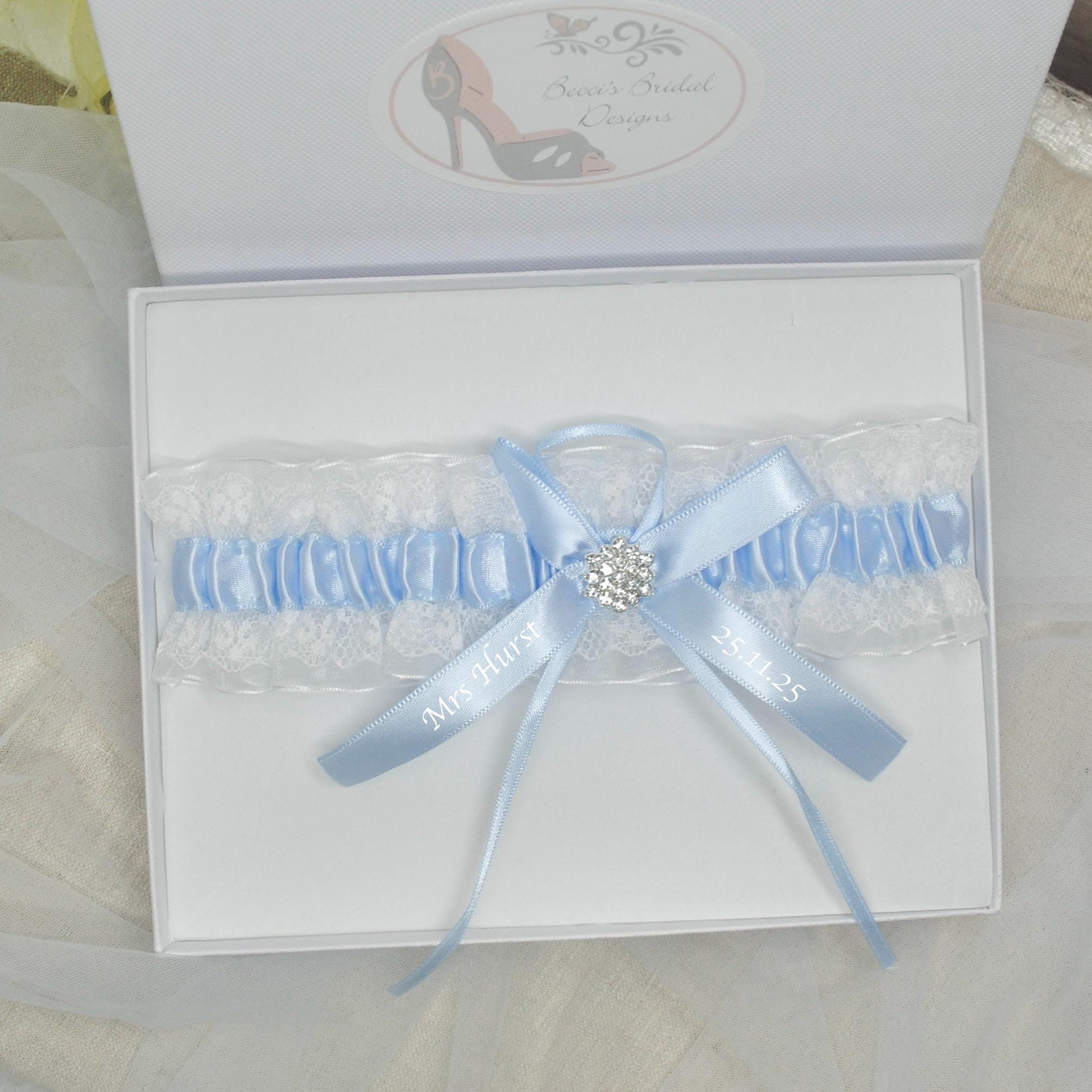 couples vibrating bracelet Personalised Bridal Garter Personalized Blue Satin Bridal Wedding Garter  With Gift Box