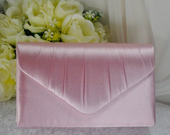 Blush Pink Bride Satin Clutch Bag, Over 25 colours, Wedding Purse, Box Clutch, Bridal Bag, Evening Bag, Bridesmaid Handbag