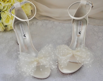 Clips de lazo para zapatos - Broche nupcial de polca de organza para zapatos tacones bombas accesorio de boda hecho a mano Personaliza tu estilo hecho a mano blanco o marfil