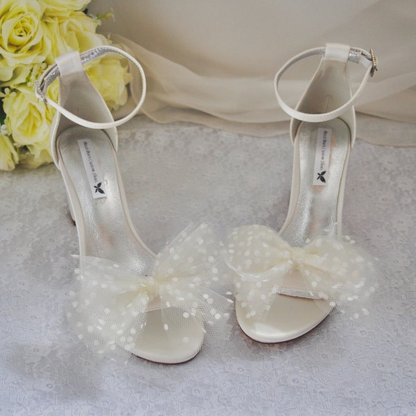 Shoe Bow Clips - Organza Polka Bridal Brooch for Shoes Heels Pumps Handmade Wedding Accessory Personalise your Style Handmade White or Ivory