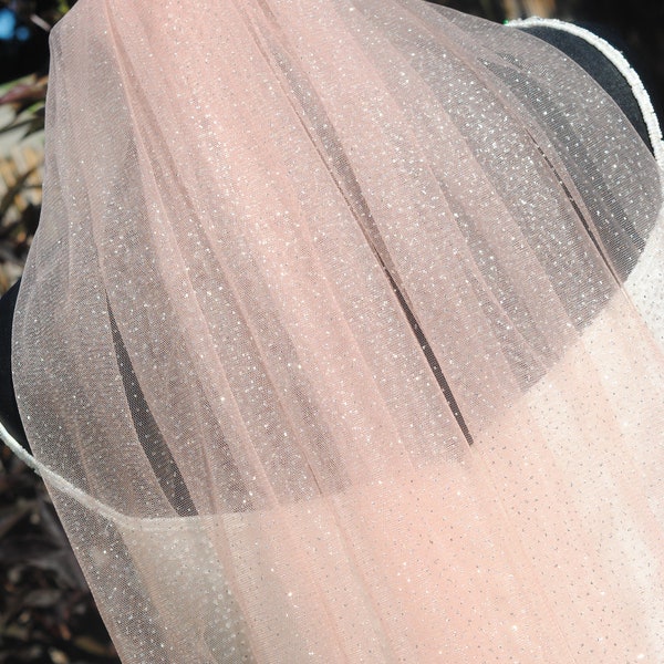 Blush 1 Tier Sparkle Veil, Glitter Veil, Shimmer Veil, Fingertip Length Wedding Veil - White, Champagne, Pink or Ivory IN STOCK