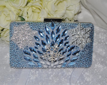 Bolso de mano de cristal para boda de invierno con diamantes de imitación y copo de nieve de Elsa para cosplay
