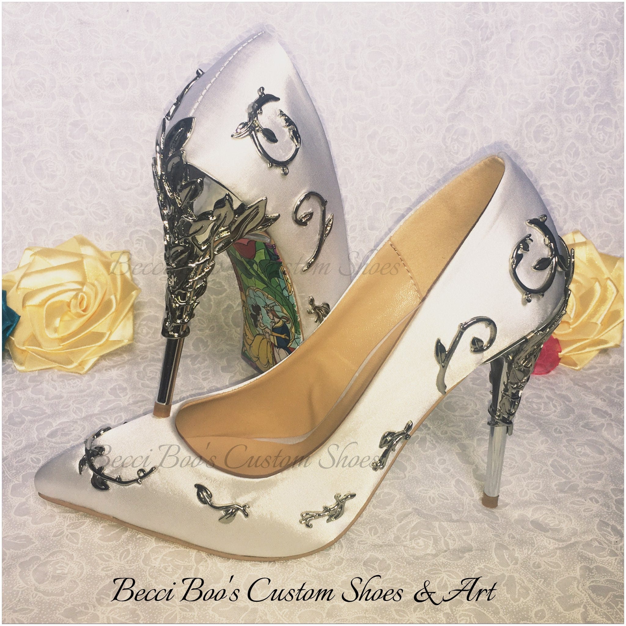 Belleza y la bestia inspirado personalizado diseñado Zapatos Bajos Zapatos & Bolsa-tamaño 3,4,5,6,7,8