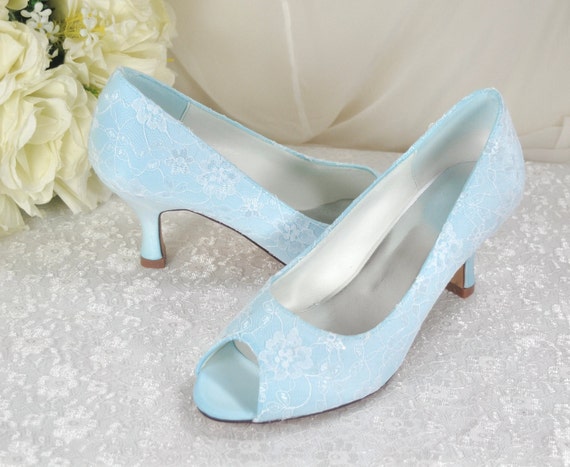 Blue wedding shoes for bride low heel sale