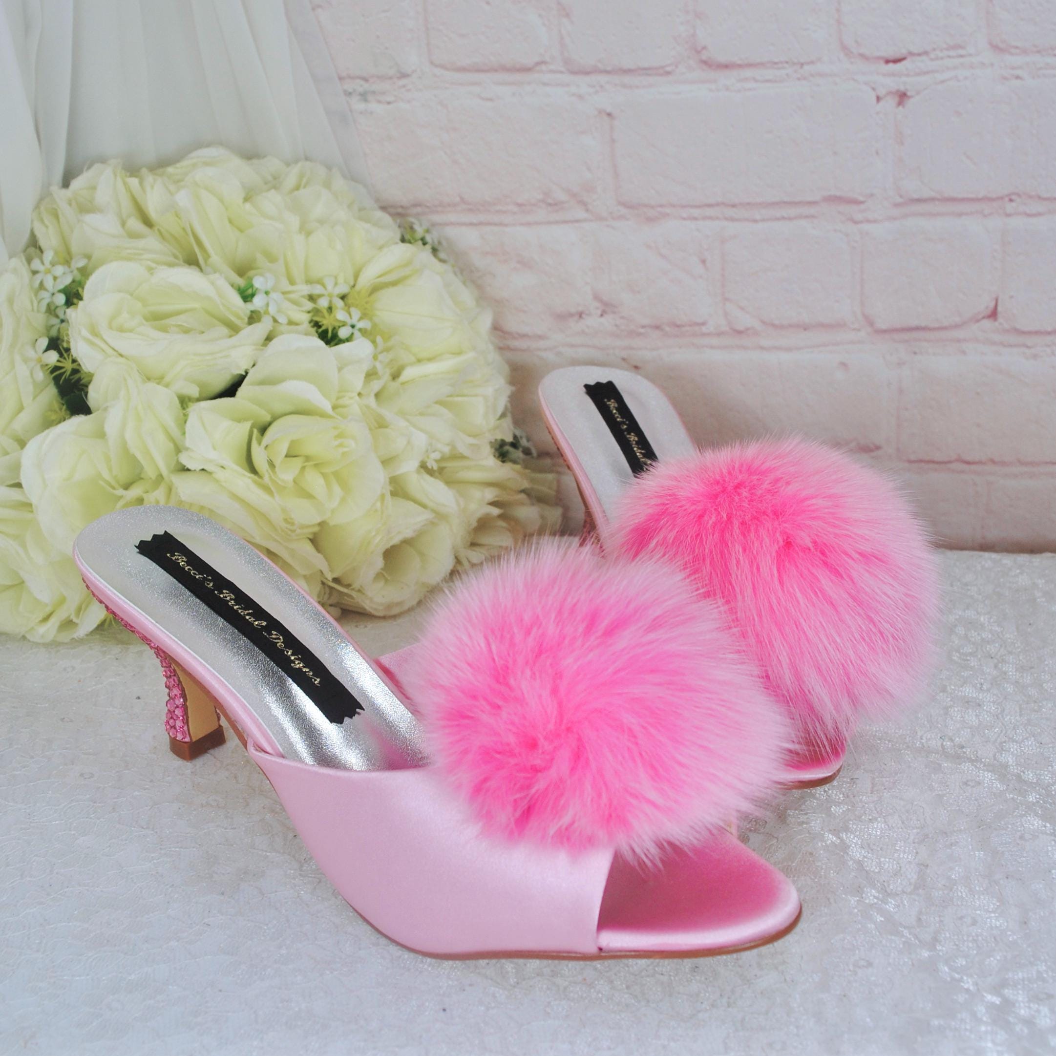 Fluffy Mules Furry Heeled Slippers Lolmot Women's Pointed Toe High