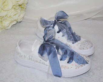 Crystal & Pearl Bridal Converse: Personalised Wedding Flat Shoes