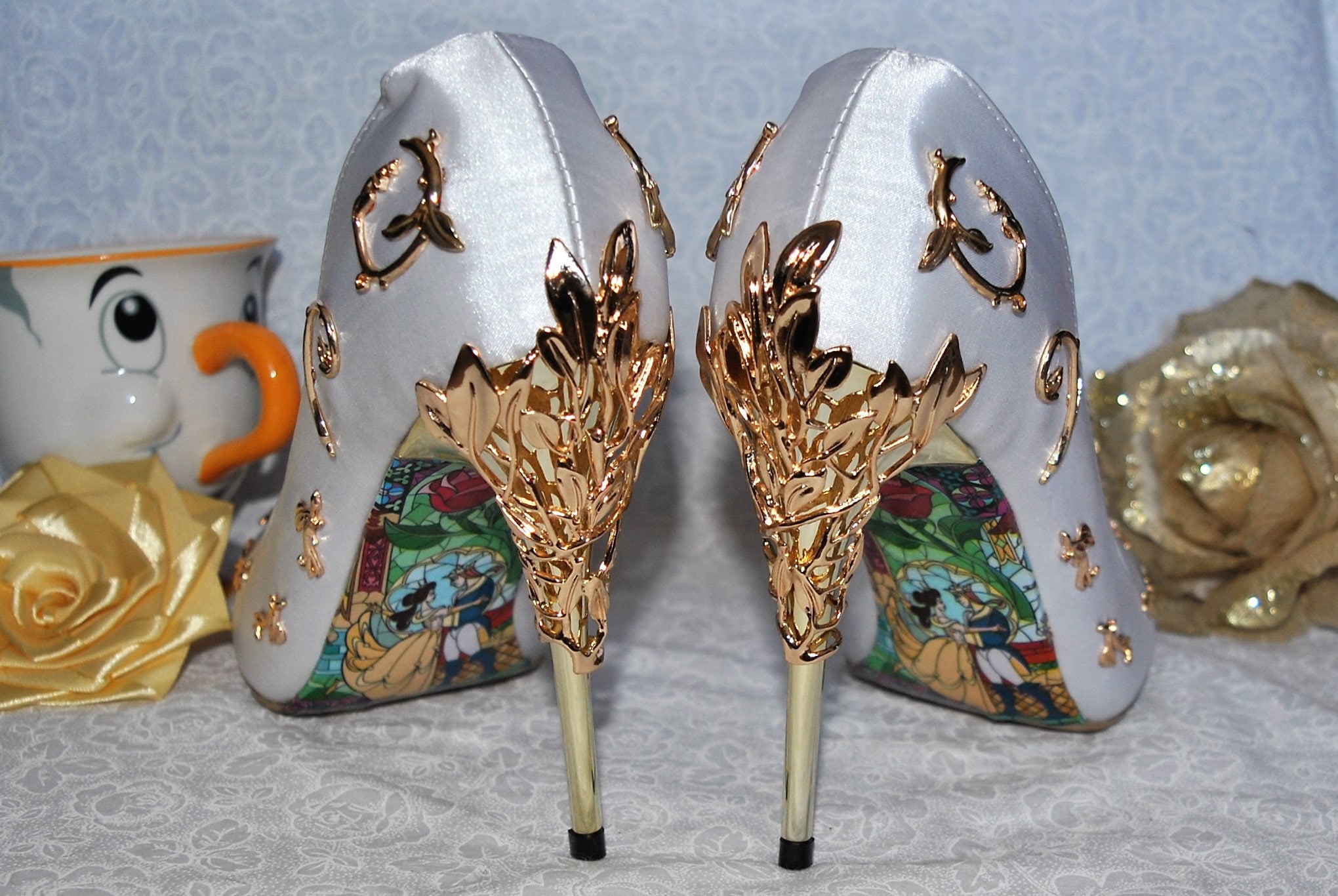 Weddings Shoes Womens Wedding Shoes DOES NOT INCLUDE the shoes. Becci Boo's Custom Shoes Beauty and the Beast Soles Disney Stained Glass Happy Ending for your own Shoes 