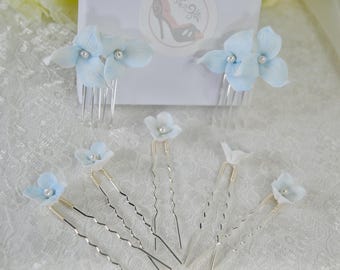 Etwas Blaues Braut Haarnadel - Keramikperlen-Blumenhochzeits-Haar-Set