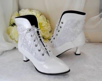 Bridal White Wedding Boots Low Heels Shoes for Bride, Bridesmaids