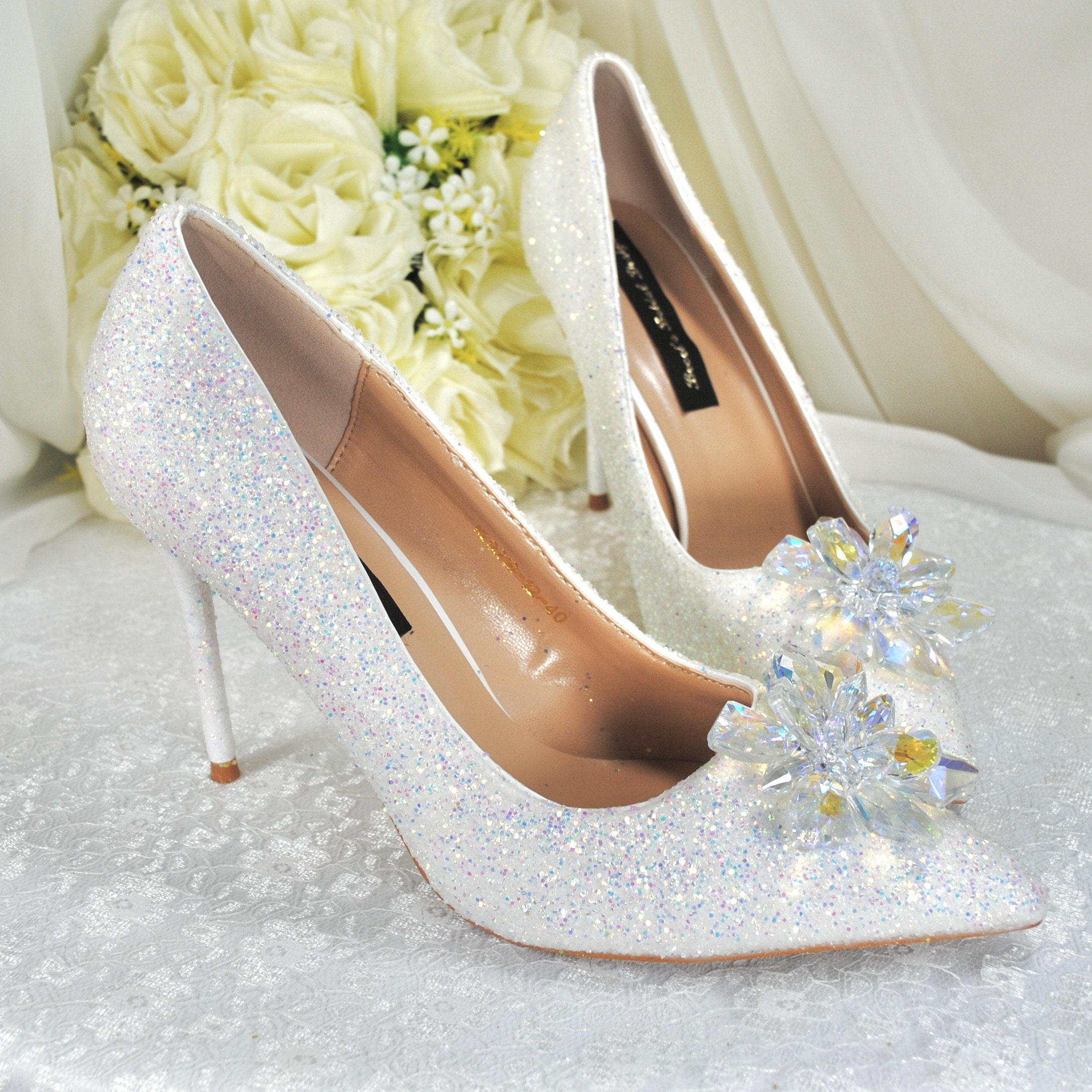 Cinderella Transparent Crystal Wedding Shoes 2023 8 cm Stiletto