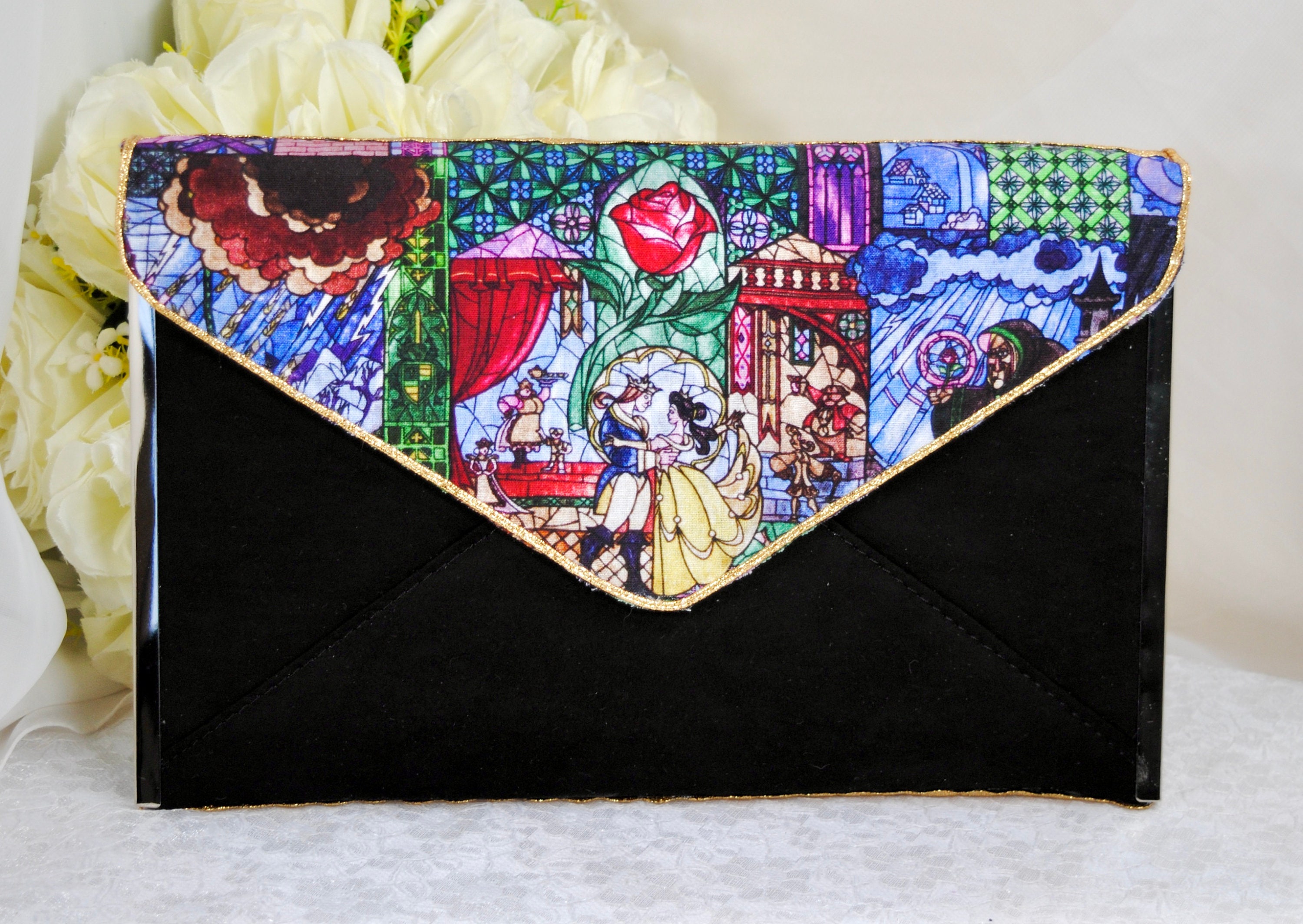 Designer Wedding Bridal Party Velvet Envelope Clutch bag Evening Bag Purse  Black