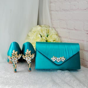 Teal Satin Bridal Heels: Handmade Turquoise Wedding Shoes
