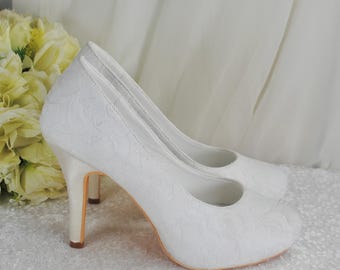 Bridal White or Ivory Lace Wedding Heels