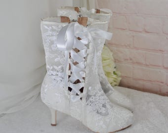 Botas de novia hasta la rodilla con encaje marfil: botas de boda vintage hechas a mano