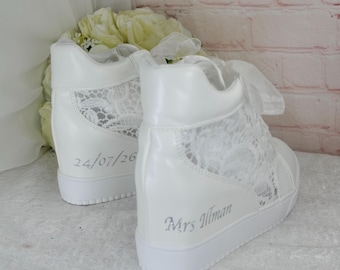 Personalised Bridal Shoes, Wedding Wedge Heels, Comfortable Shoes for Bride, Sneakers / Trainers