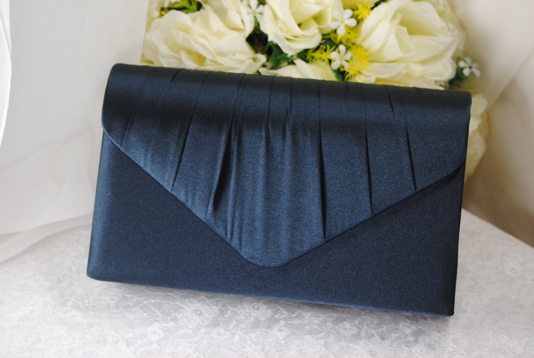 Navy Dark Blue Bride Satin Clutch Bag, Over 25 Colours, Wedding Purse