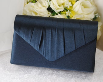 Bolso clutch de satén de novia azul oscuro marino, más de 25 colores, bolso de boda, embrague de caja, bolso de novia, bolso de noche, bolso de dama de honor