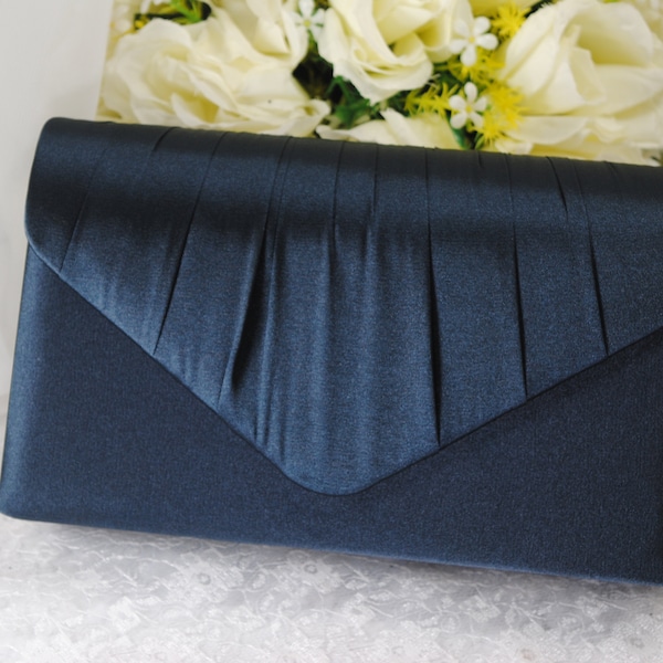 Marine donkerblauwe bruid satijnen clutch bag, meer dan 25 kleuren, bruiloft portemonnee, box clutch, bruidstas, avondtasje, bruidsmeisje handtas