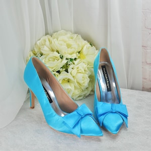 Handmade Aqua Satin Bridal Shoes: Custom Wedding High Heel Pumps