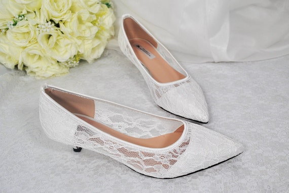 Low Heel Lace Peep Toe Handmade Ivory Nice Wedding Party Shoes WS04 –  Tirdress