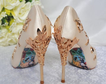 Beauty and the Beast Bridal Shoes High Heel Gold Designer Shoe for Bride Bridesmaid Hen Do Engagement Party UK6/EU39/US8.5