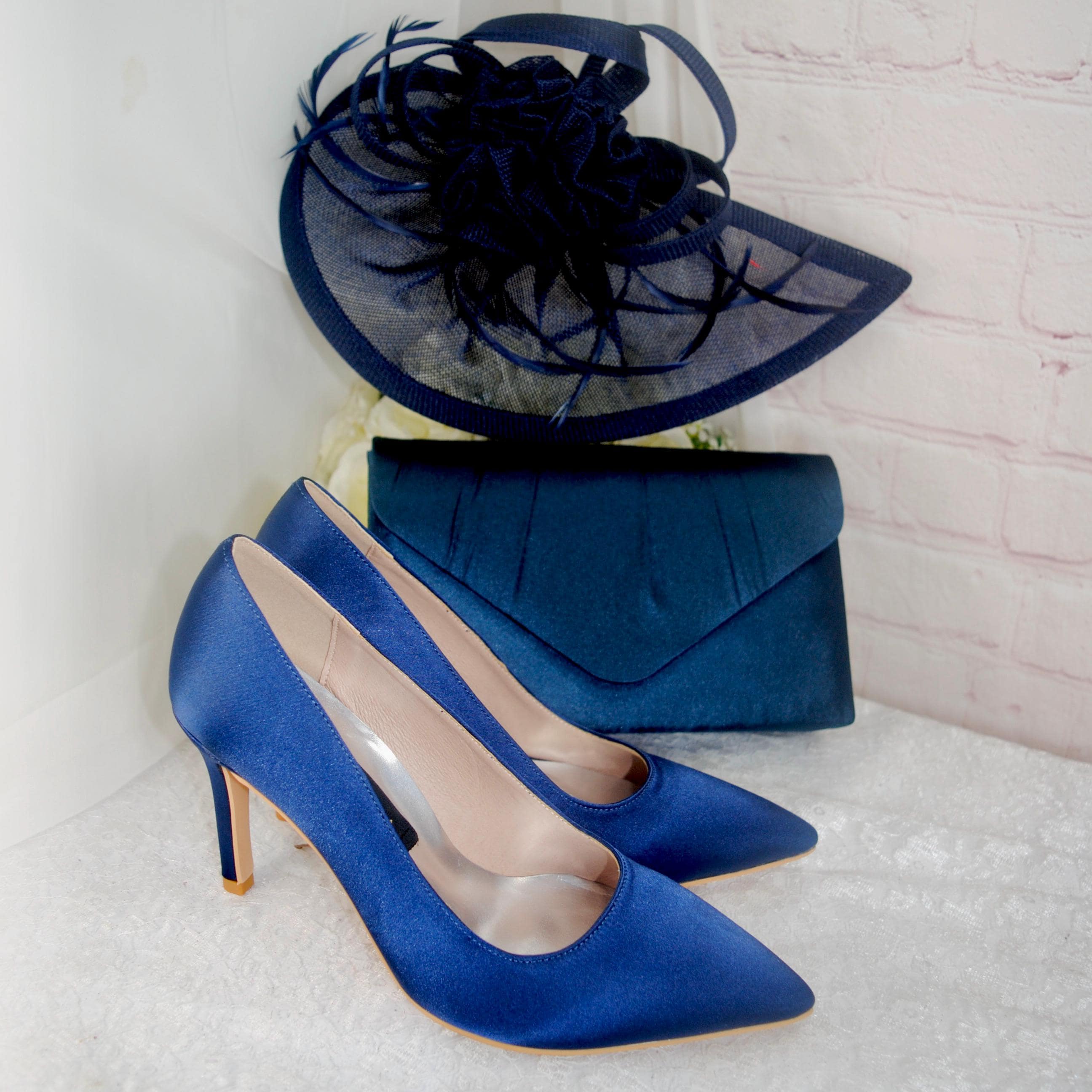 Low Heel Navy Court Shoes And Matching Bag Quiz Wide Fit Navy